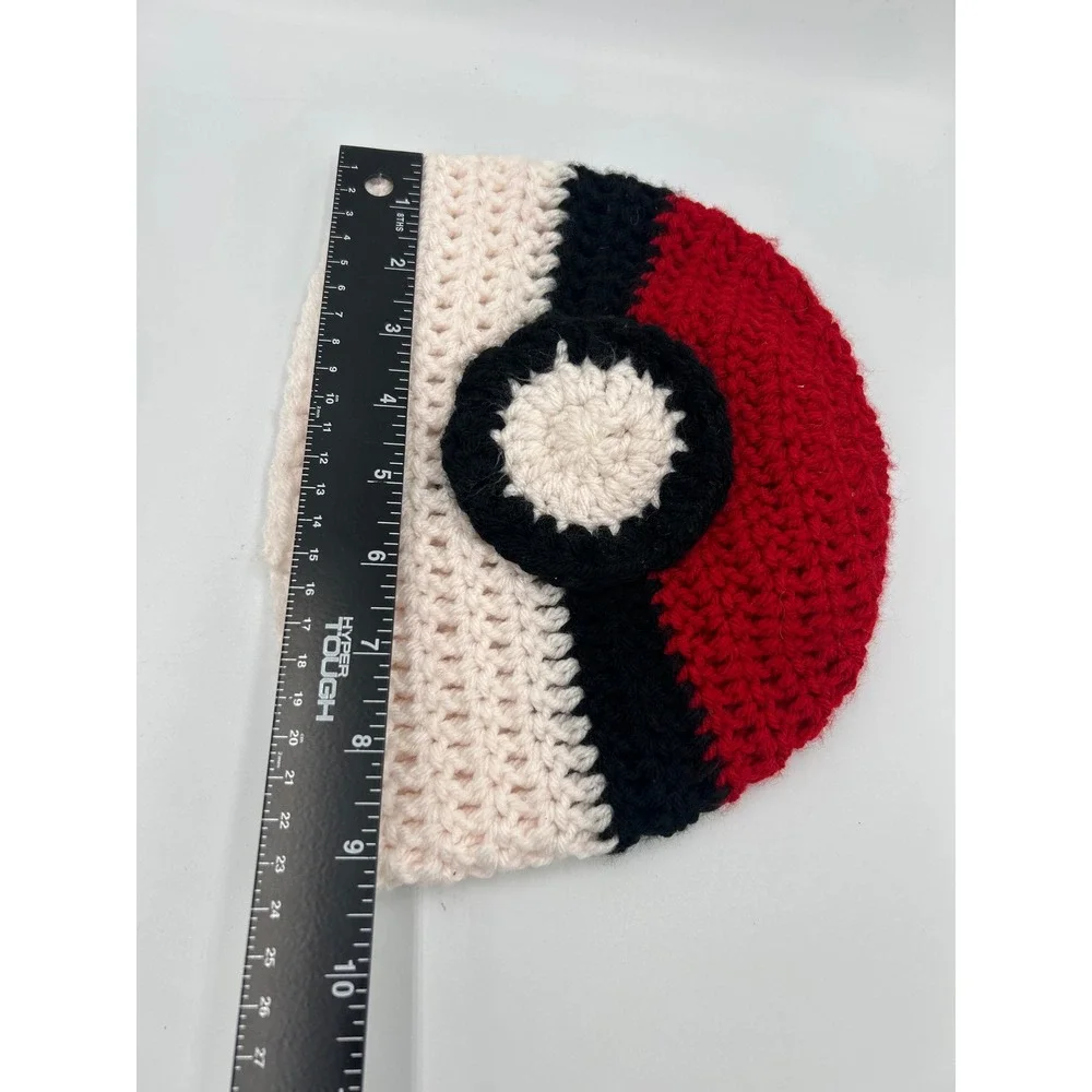 Handmade Crochet‎ Poke Ball Beanie Kids Red White Black Anime Knit Hat
